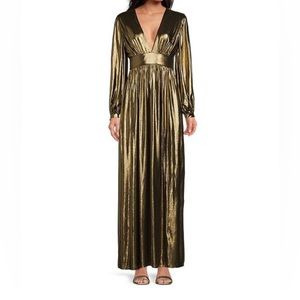 Gianni Bini Zella metallic gold, long sleeve women’s maxi dress size 6